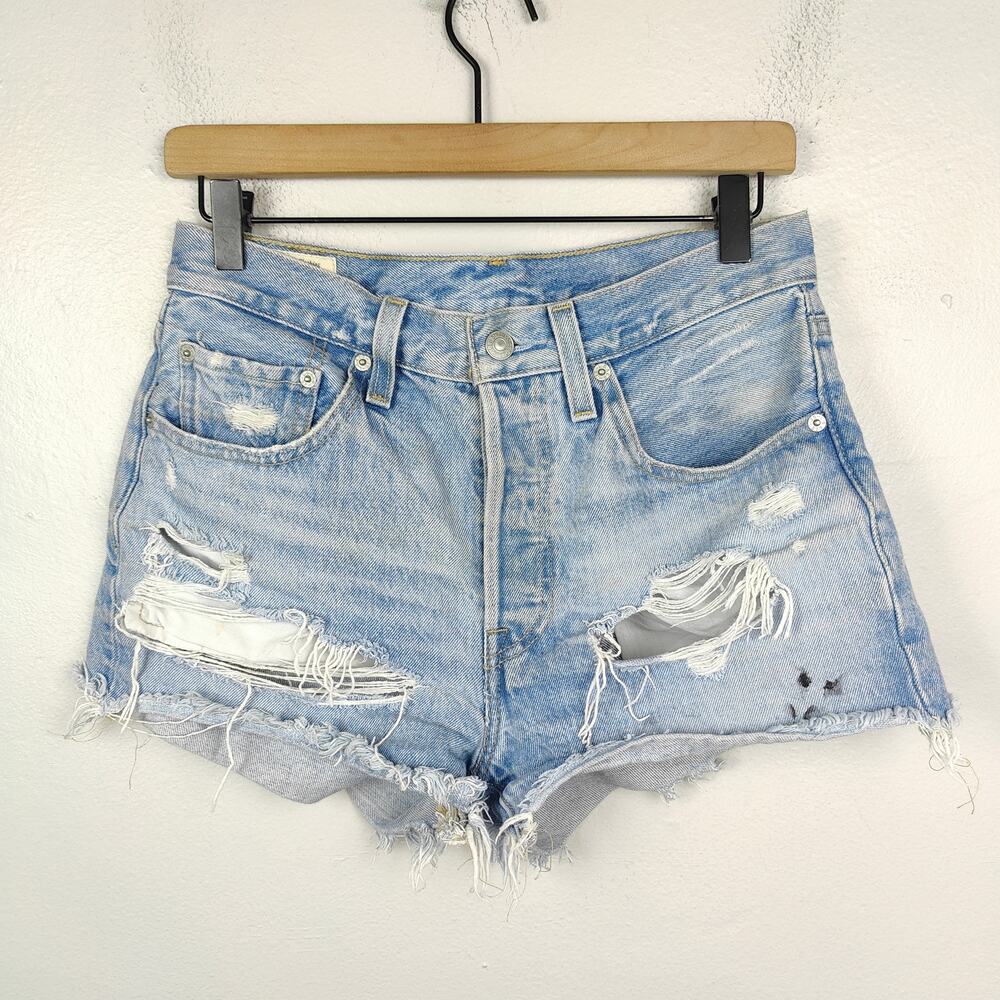 Levis‎ 501 Shorts Womens 26 Denim Cut Offs Light Wash Button Fly Distressed Boho